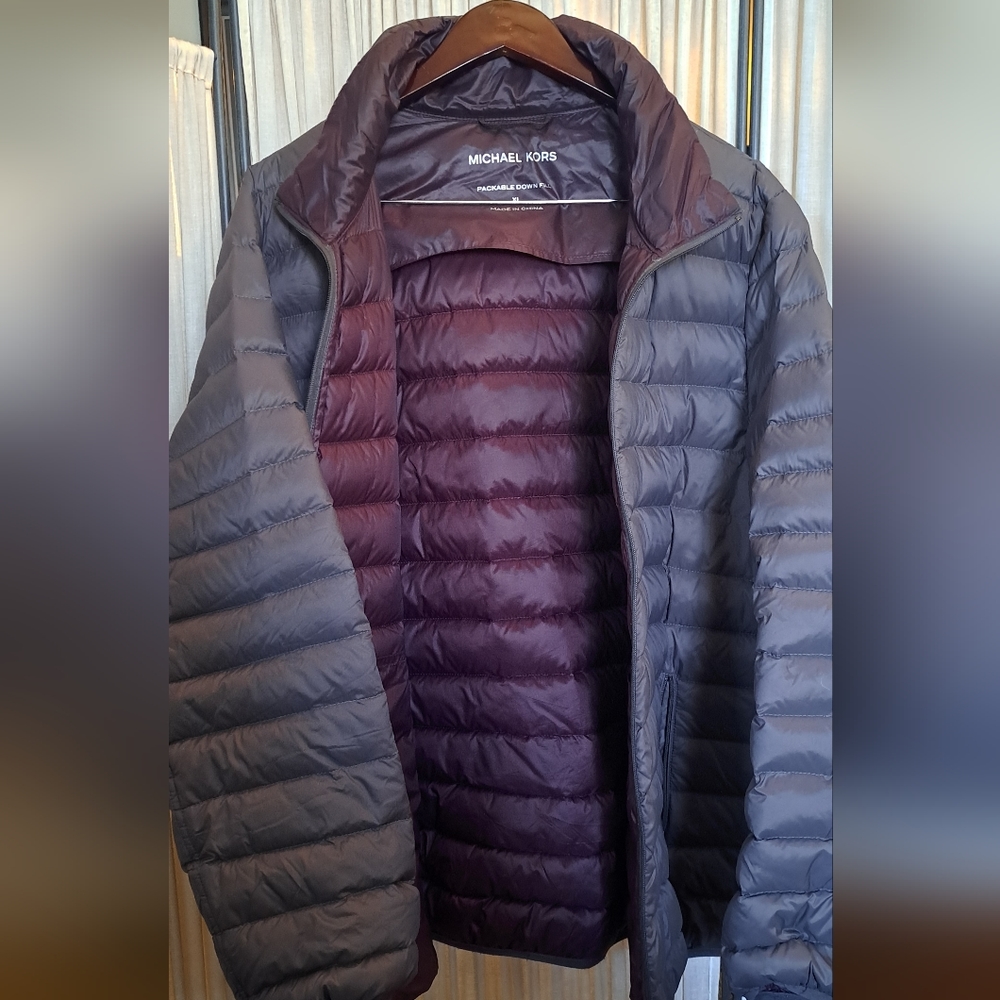 MICHAEL KORS Packable Down Men's Coat Gray Size XL